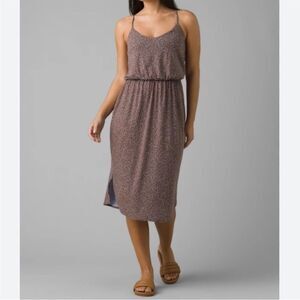 PRANA Ayla Dress in Earthbound Spots halter neck brown blue print Size small NWT
